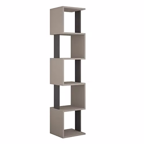 Decortie Piri Modern Five Tier Geometric Bookcase in Anthracite Grey, W/D/H: 30.0 x 14.5 x 161.0 cm – 2