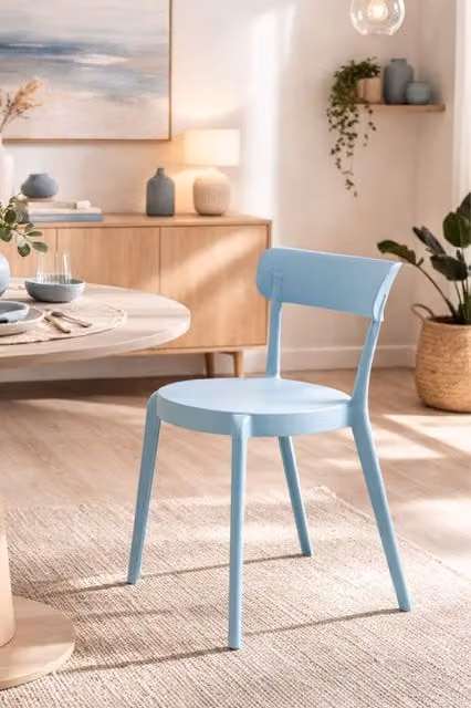 Fusion Living Stackable Plastic Bistro Dining Chair in Matt Blue