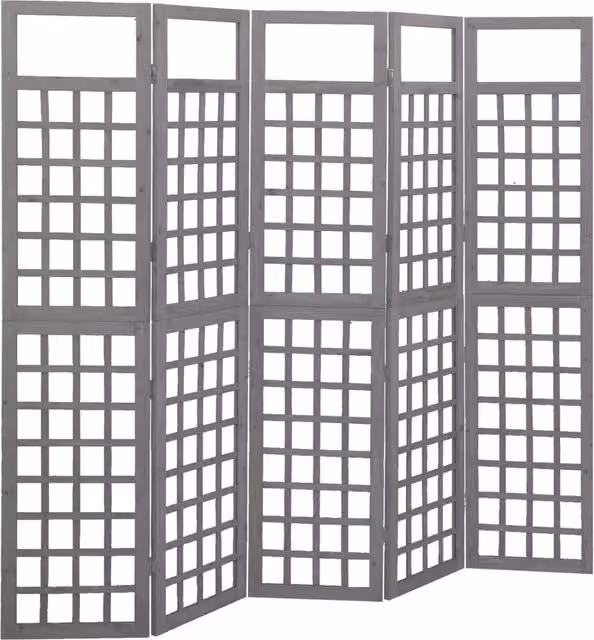 Berkfield Home 5-Panel Grey Solid Fir Wood Trellis Room Divider, W/H: 201.5 x 180 cm – 1