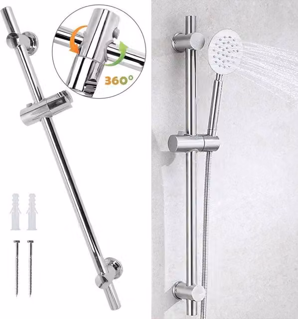 NESTLUNE Adjustable Shower Riser Rail Kit with Chrome Head Holder in Silver