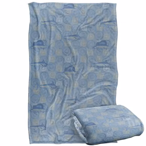 JQ Licensing Billfish Fishing Compass Pattern Super Soft Fleece Throw Blanket, Multicolour, W: 91 cm, D: 147 cm