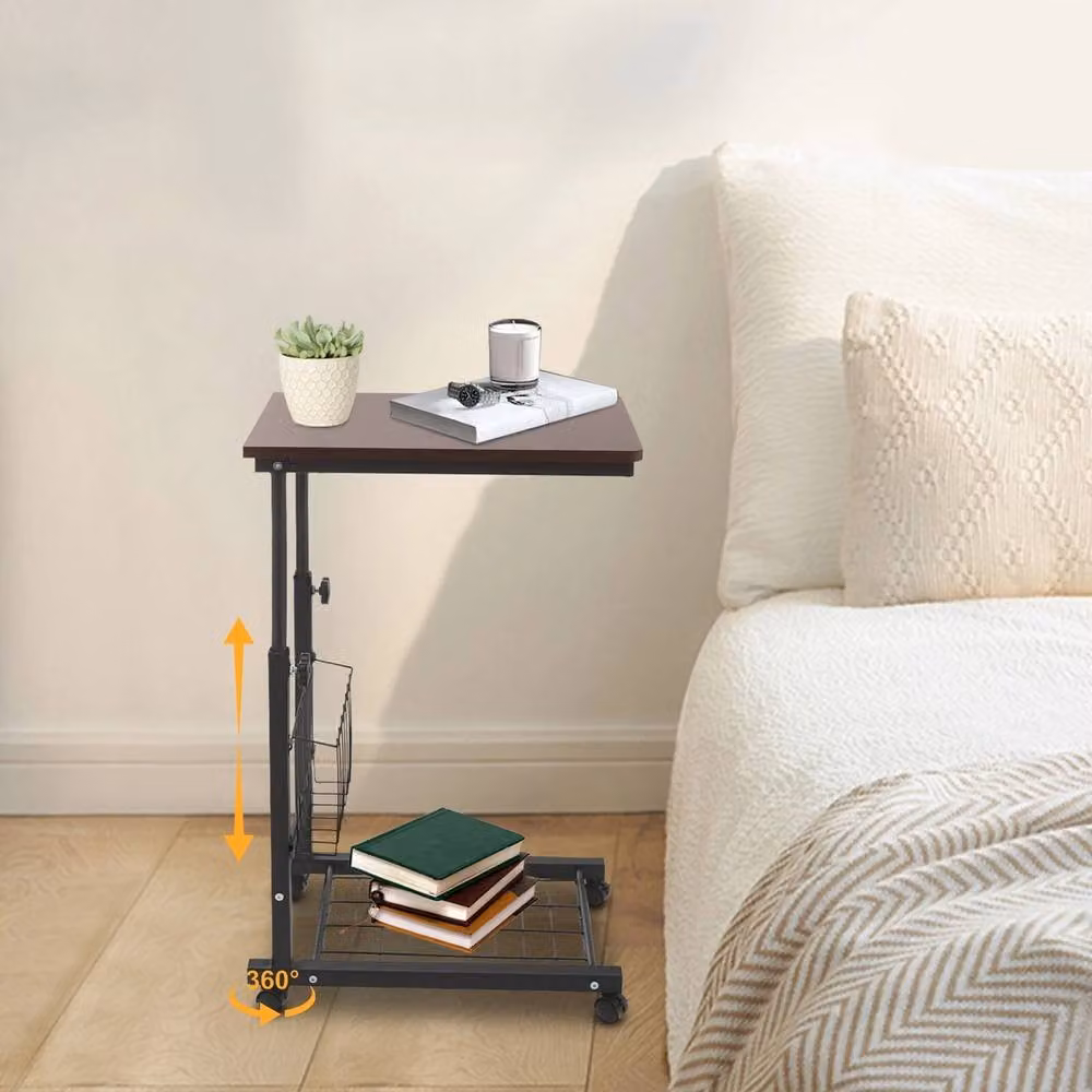 Havendro Brown Height Adjustable Bedside Table with Castors – 3