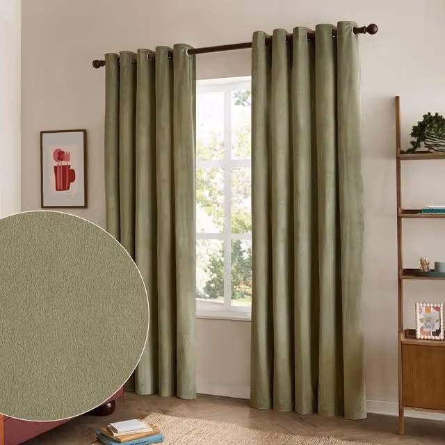 Furn Green Velvet Blackout Eyelet Curtain Pair, Width: 229 cm, Drop: 183 cm
