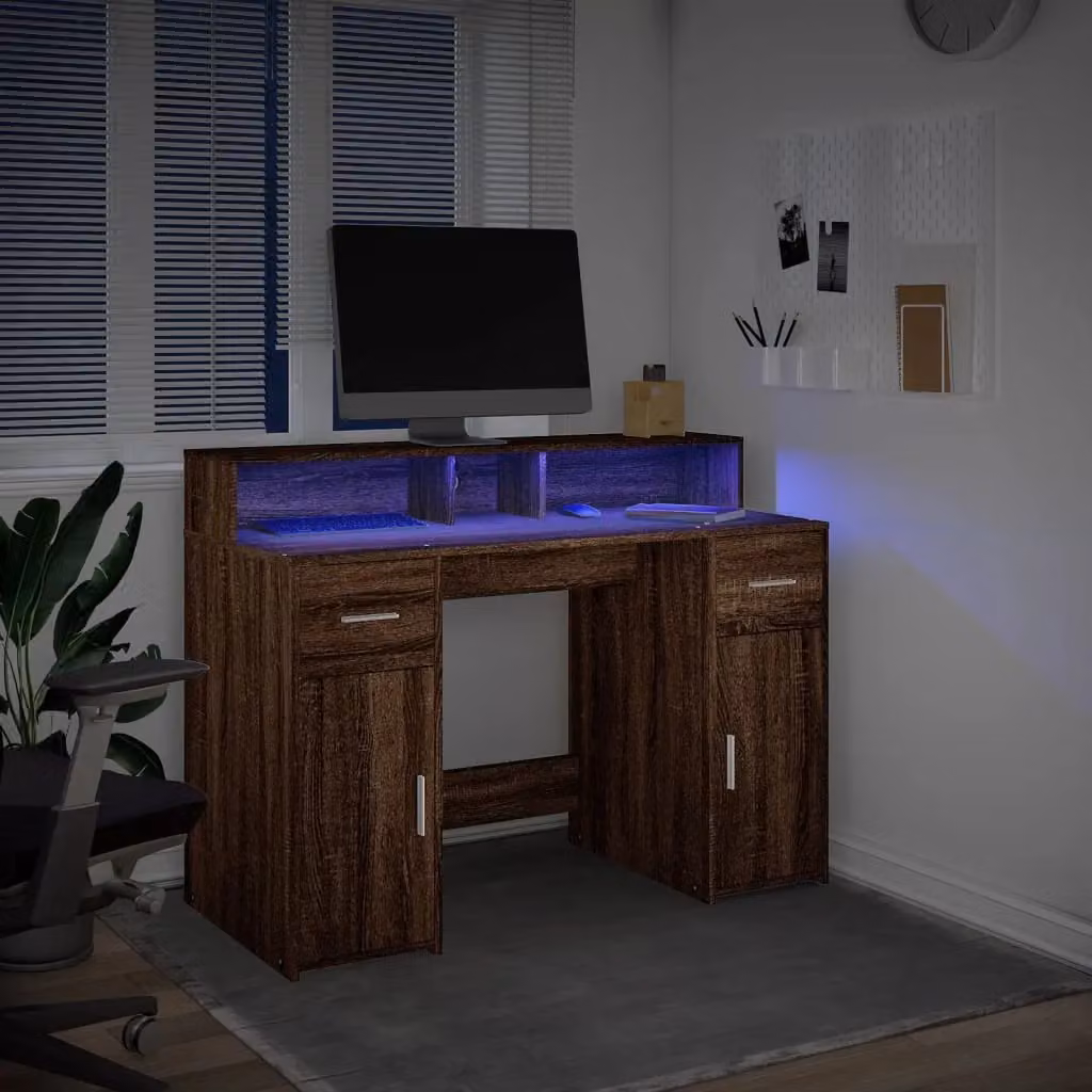 Berkfield Modern Brown Oak Gaming Desk with LED Lights, W/D/H: 120 x 55 x 91 cm – 5