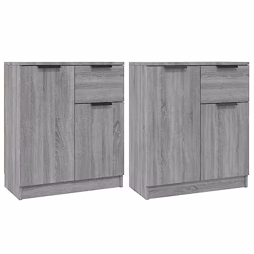 vidaXL Set of 2 Grey Sonoma Sideboards in Engineered Wood, W/D/H: 60 x 30 x 70 cm – 1
