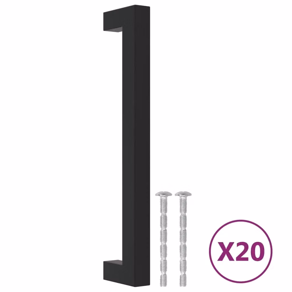 Berkfield Home Matt Black Stainless Steel Bar Cabinet Handles, 20 Pack, Length: 160 mm