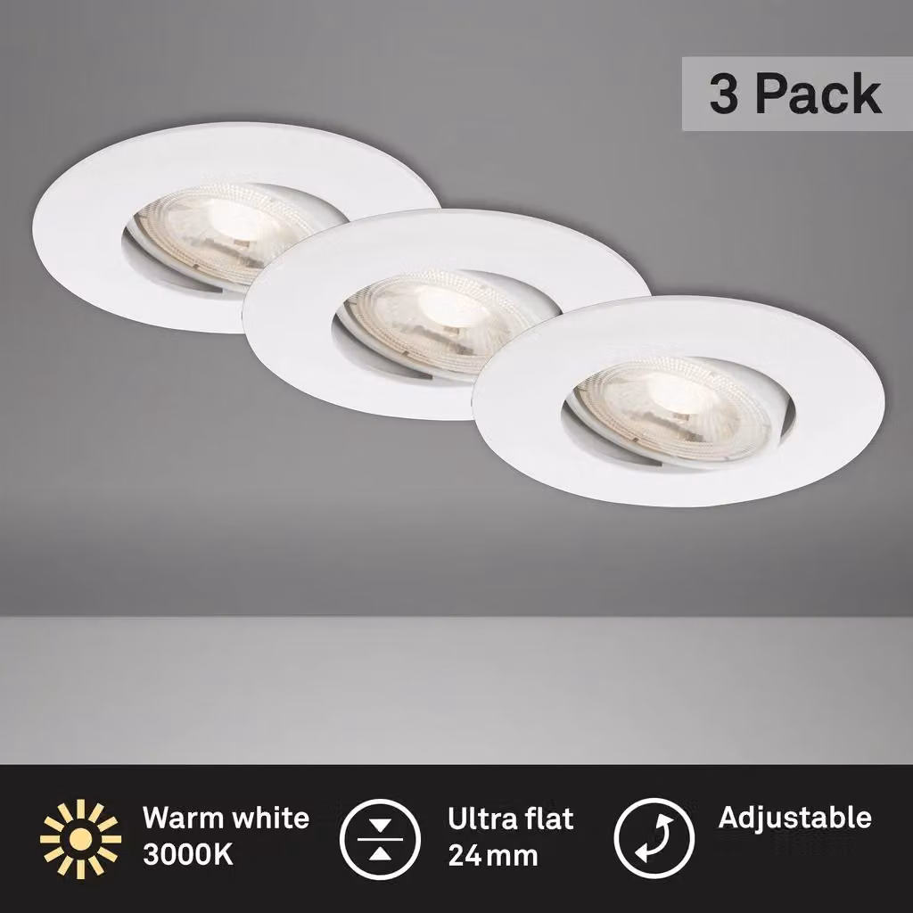 Briloner Set of 3 White Adjustable Recessed LED Ceiling Lights, 5W Warm White, D: 90 mm, H: 24 mm – 2