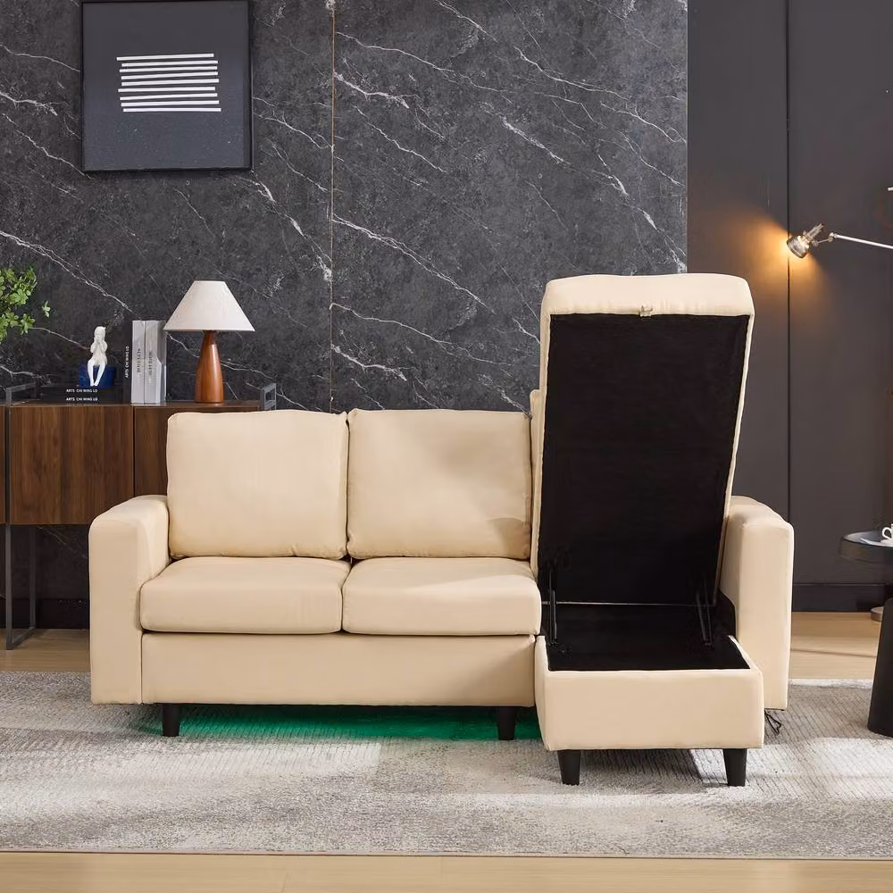 Merax Reversible L-Shape Corner Sofa in Beige with LED Lighting and USB Charging – 4