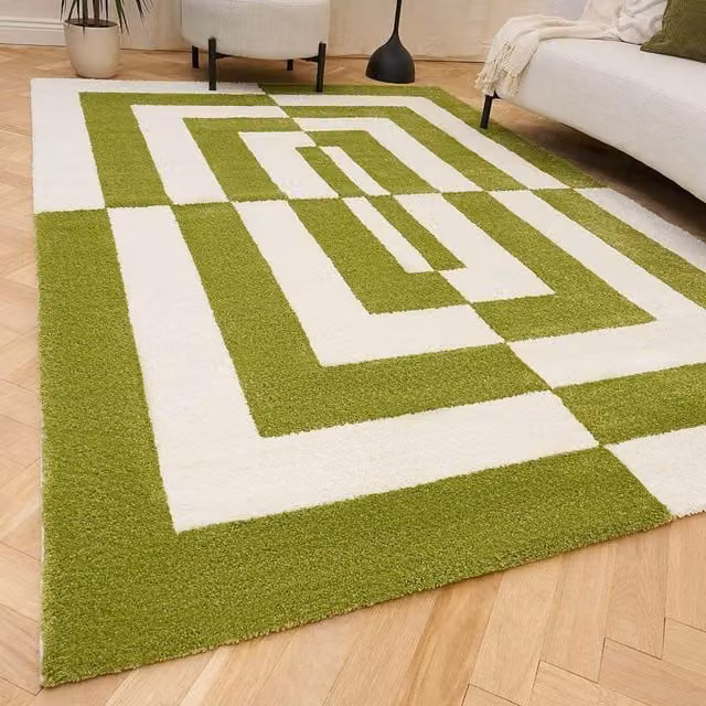 THE RUGS Joli Geometric Soft and Dense Pile Rug in Light Green, W: 80 cm, L: 150 cm