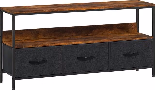 HOMCOM TV Stand Cabinet with 3 Foldable Drawers in Rustic Brown – 1