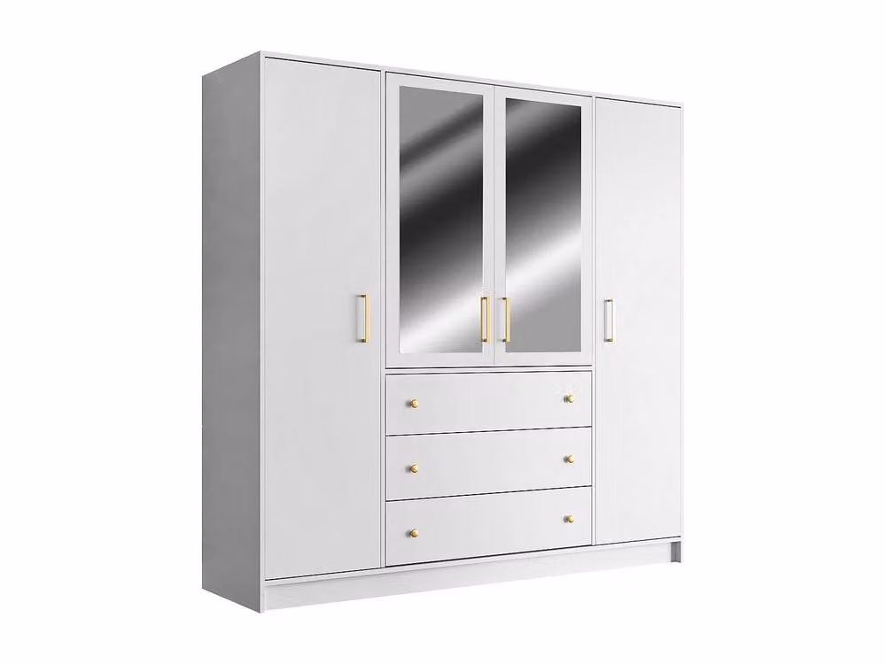 Vente-unique Modern White Wardrobe with 4 Mirrored Doors and 3 Drawers, W: 196 cm, H: 200 cm, D: 58 cm – 2