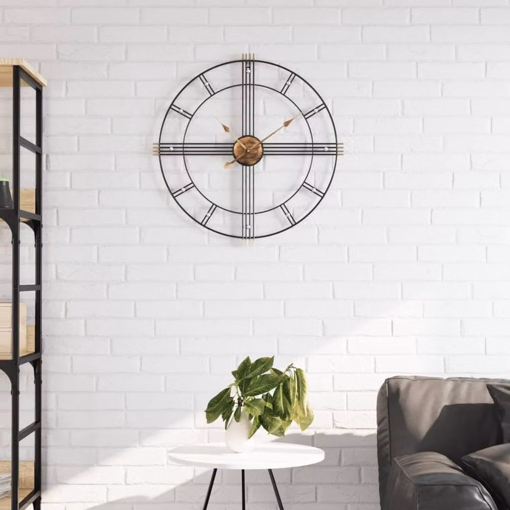 Berkfield Home Silent Round Quartz Wall Clock in Black Metal, Diameter: 60 cm – 2