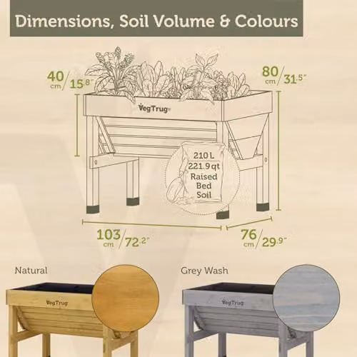 VegTrug Classic Wood Raised Bed Planter in Brown, W: 104 cm, D: 76 cm, H: 80 cm – 2