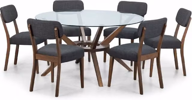 Julian Bowen Chelsea 140cm Round Glass Dining Table and Farringdon Chairs Set in Grey