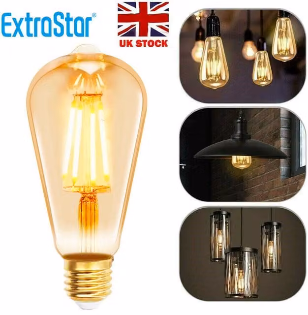 ExtraStar 6W LED Filament Light Bulb E27, 2200K Warm White, Transparent with Gold/Brass Finish