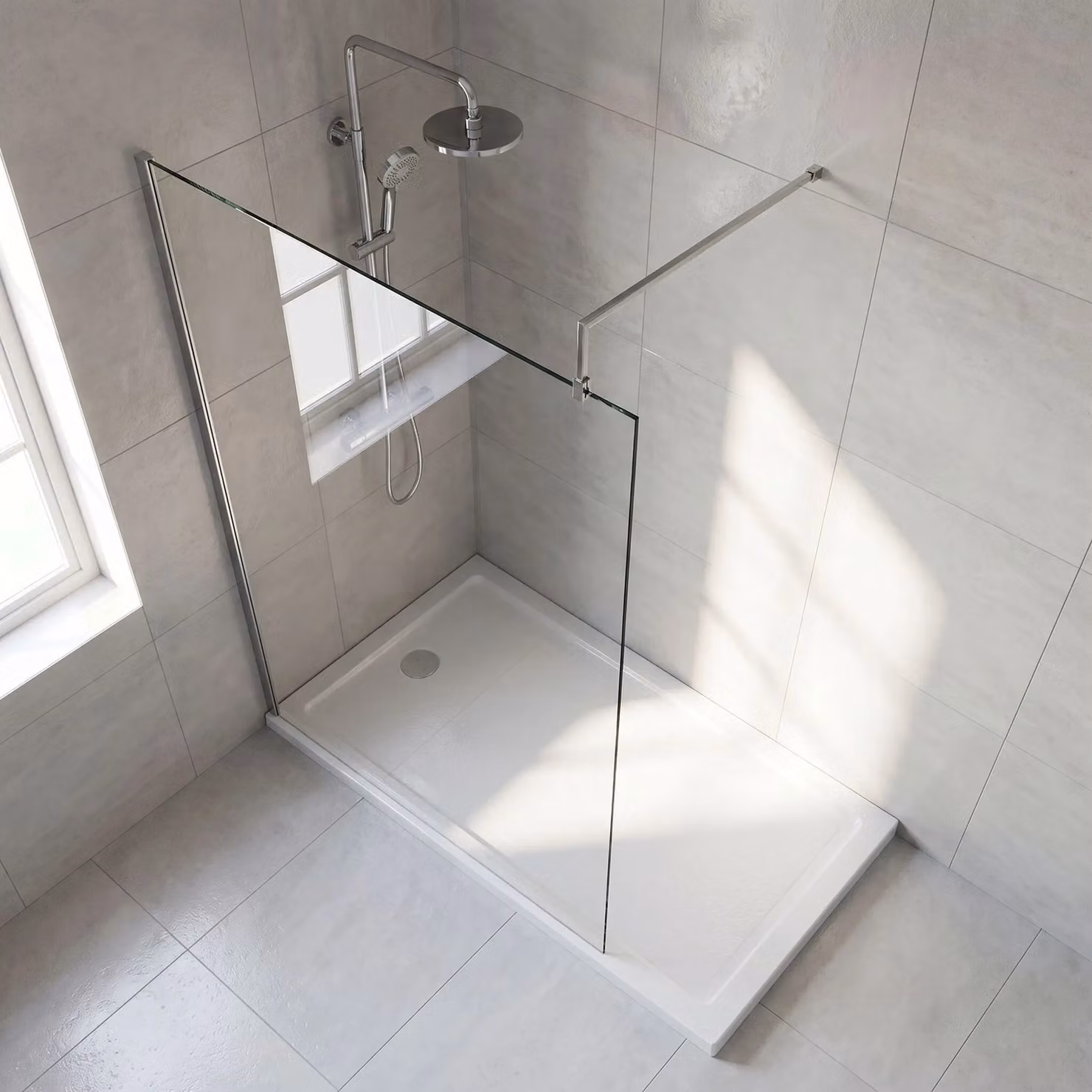 Balterley 8mm Frameless Single Panel Wetroom Screen and Support Bar, Clear Glass, Silver, W: 120 cm, H: 185 cm – 2
