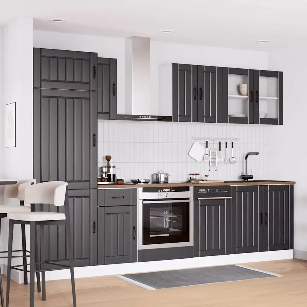 Berkfield Home Kalmar 8 Piece Modern Black Matt Kitchen Cabinet Set – 2