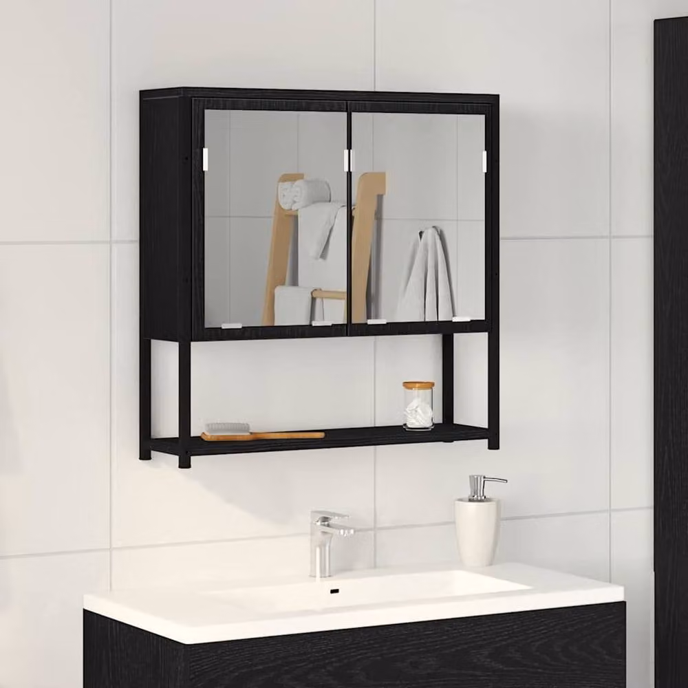 Berkfield Home Modern Black Oak Bathroom Mirror Cabinet with Hinged Doors W/D/H: 60 x 16 x 60 cm – 1