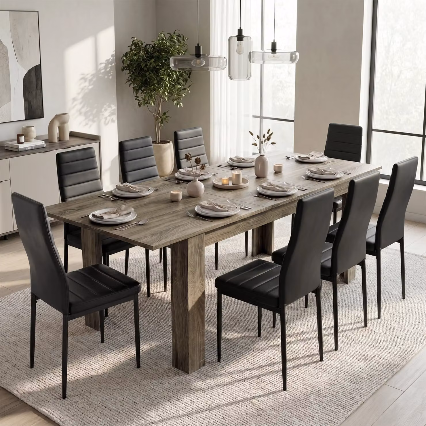 DHS Milo Extendable 8 Seater Dining Table and Chair Set in Grey and Black