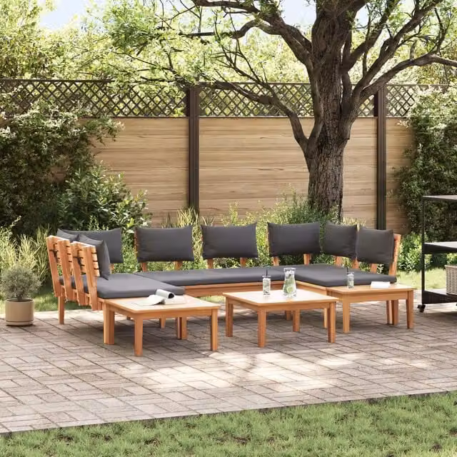 Berkfield Home 4-Piece Garden Bench Set with Polyester Cushions in Brown Solid Teak and Acacia Wood – 1