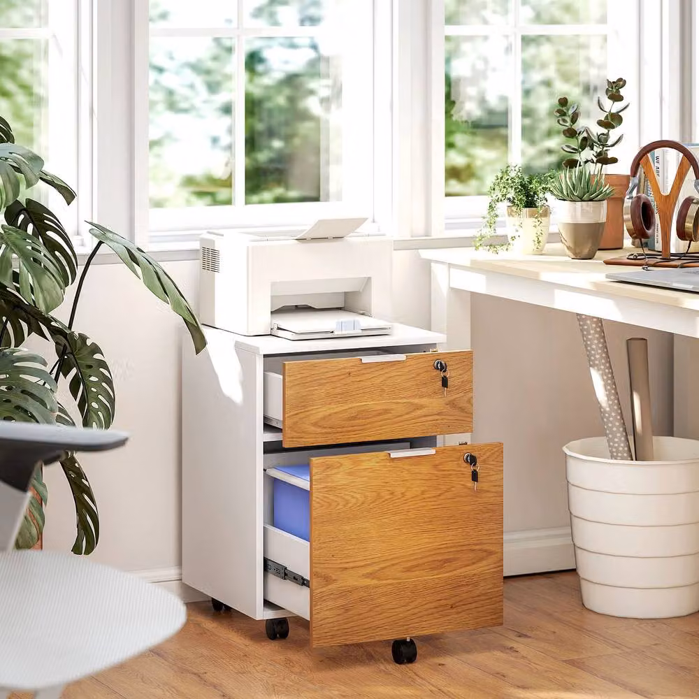 STILVORA Two-Drawer Lockable Filing Cabinet with Castors in Sand – 3
