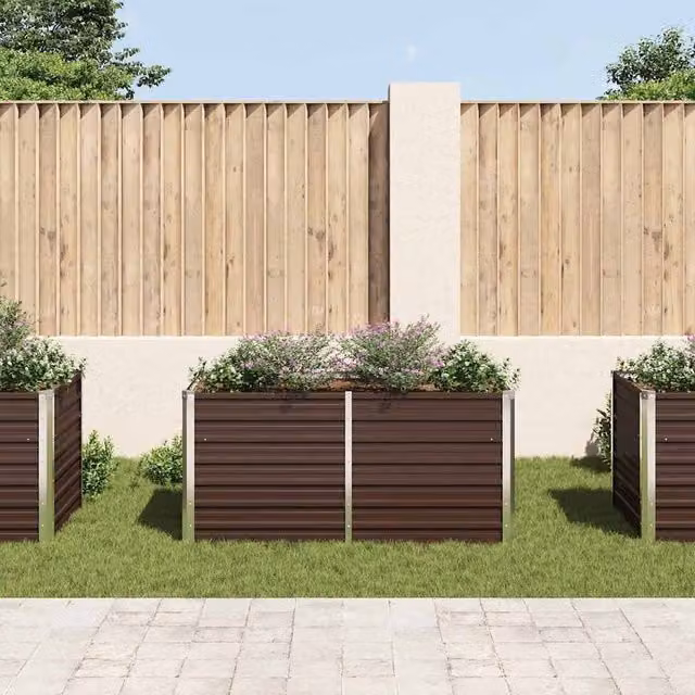 Berkfield Home Raised Garden Bed in Brown Galvanised Steel, W/D/H: 160 x 80 x 77 cm