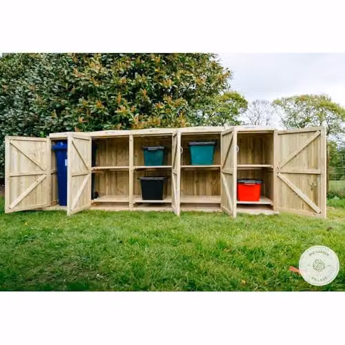 Buttercup Farm Shireburn Bin Store in Brown, Fits 1x 180L/240L Wheelie Bin and 8x Recycle Boxes, W: 308.5 cm, D: 80.4 cm, H: 120 cm – 6