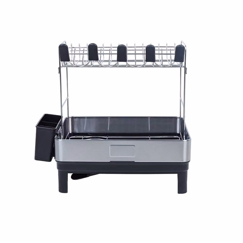 Nordara 2-Tier Stainless Steel Dish Drying Rack with Drip Tray and Cutlery Holder in Grey – 4
