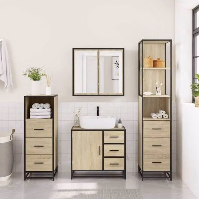 Berkfield Home 4-Piece Bathroom Furniture Set in Sonoma Oak and Light Brown