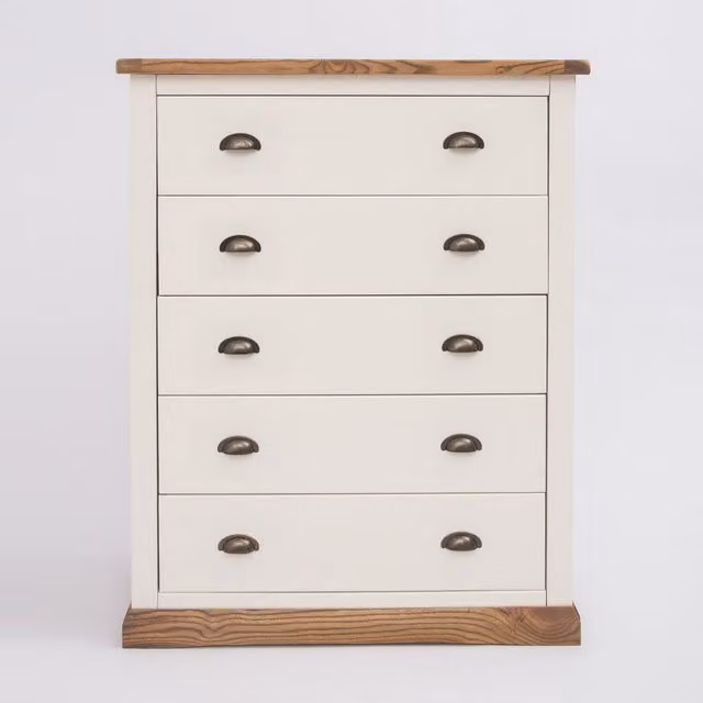Cabinet Bits Tropea 5 Drawer Chest of Drawers in Off-White with Gold Handles