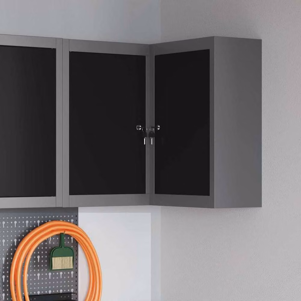 Berkfield Home Corner Tool Cabinet, Wall-Mounted Lockable Metal Storage with Internal Shelves, Black and Grey – 2