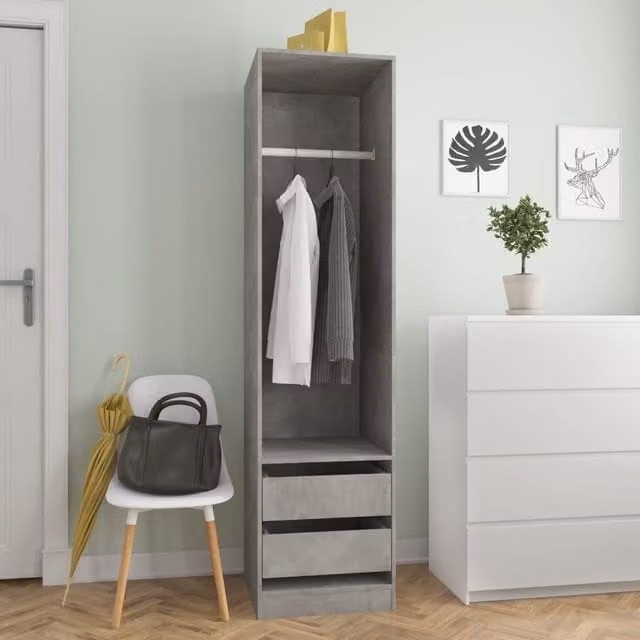 Berkfield Home Modern Wardrobe with Drawers and Open Shelf in Concrete Grey, W/D/H: 50 x 50 x 200 cm – 1