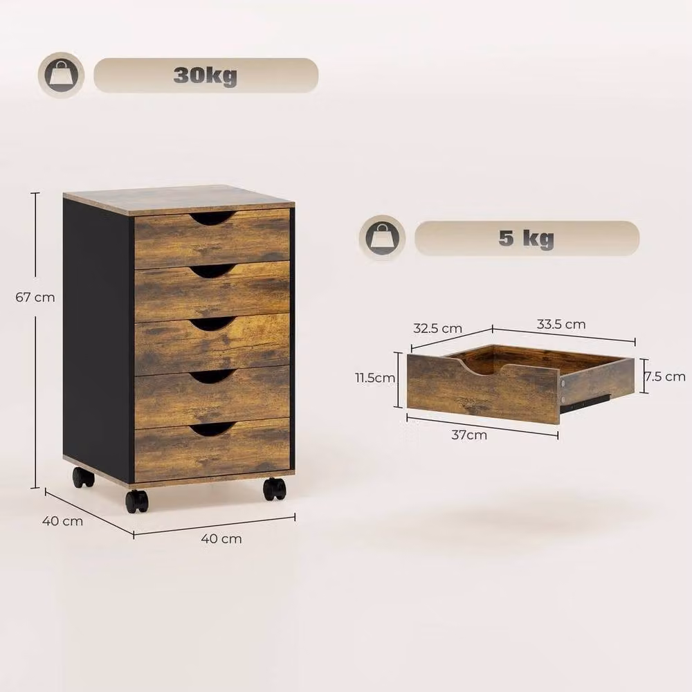 EONLION Brown 5-Drawer Filing Cabinet with Castors for Home Office – 2