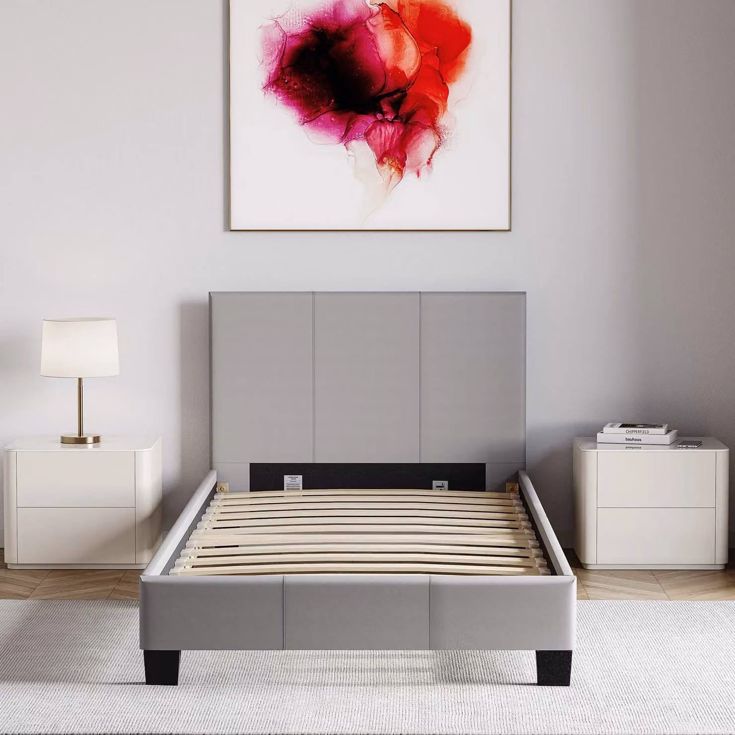Vida Designs Lisbon Single Upholstered Faux Leather Bed Frame with Storage in Grey, W/D/H: 90 x 190 cm – 5