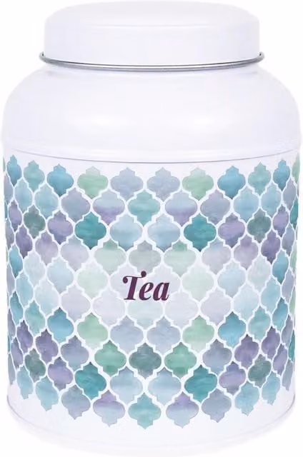 Purely Home Arabesque Tile Coffee Canister with Small Domed Lid in White Metal