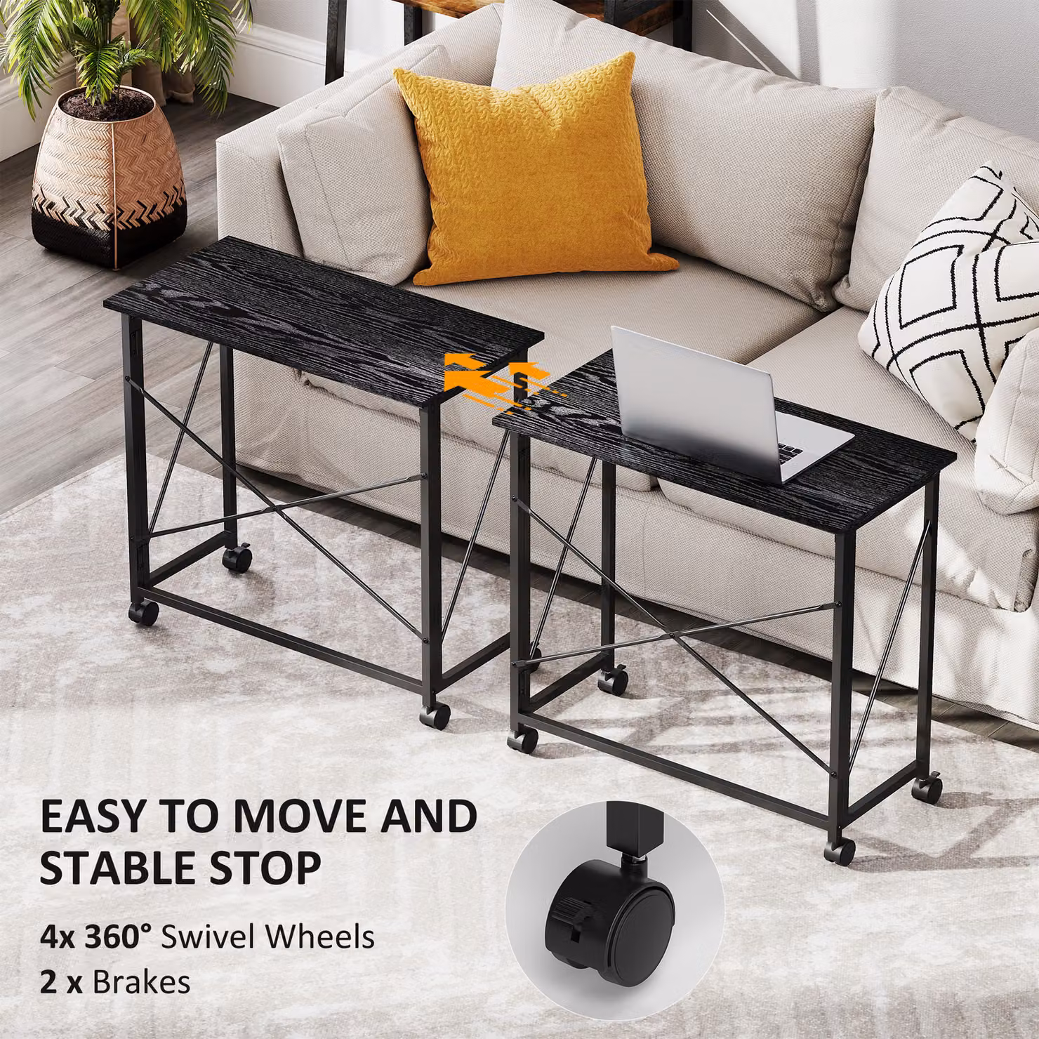HOMCOM Black Folding Computer Desk with Castors and MDF Top – 5