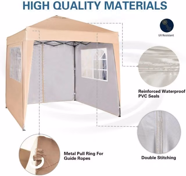 MCC Direct Pop Up Gazebo with Sides, Beige, W/D/H: 200 x 200 x 200 cm