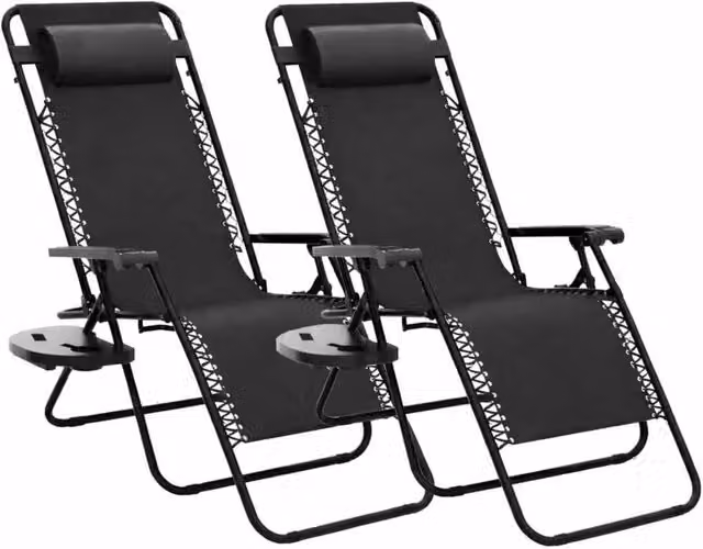 Dyzi Set of 2 Black Zero Gravity Reclining Chairs with Side Table and Adjustable Headrest – 1
