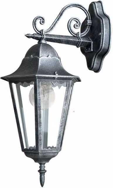 Netlighting FIRENZE Outdoor Down Wall Lantern in Black and Metallic Silver, IP44, W/D/H: 28.6 x 20.5 x 50.5 cm