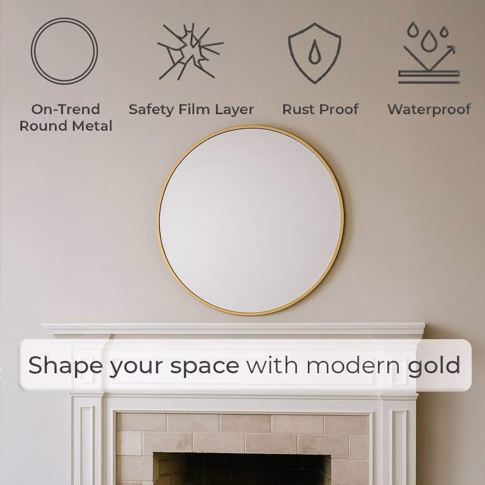 Neo Gold Nordic Round Metal Frame Wall Mirror in Gold or Black, W: 40 cm, H: 40 cm – 2
