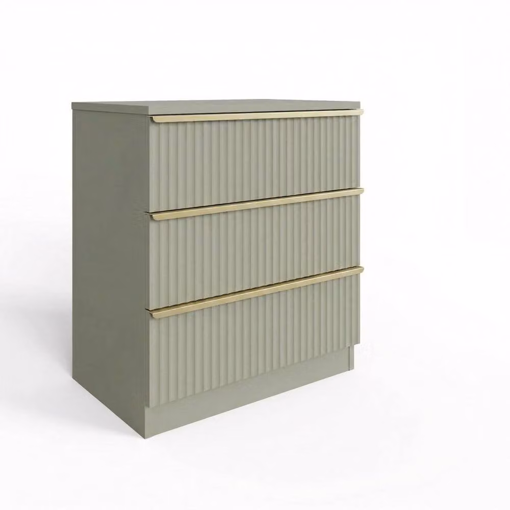FWStyle Ripple Effect Green 3 Drawer Chest of Drawers with Scalloped Fronts and Gold Accents – 2