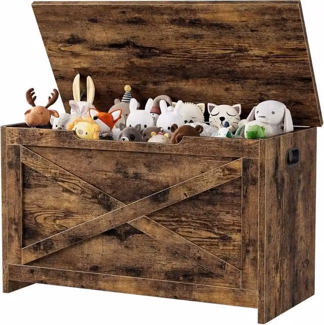 London Boutique Rustic Wood Storage Chest and Shoe Bench in Brown – 1