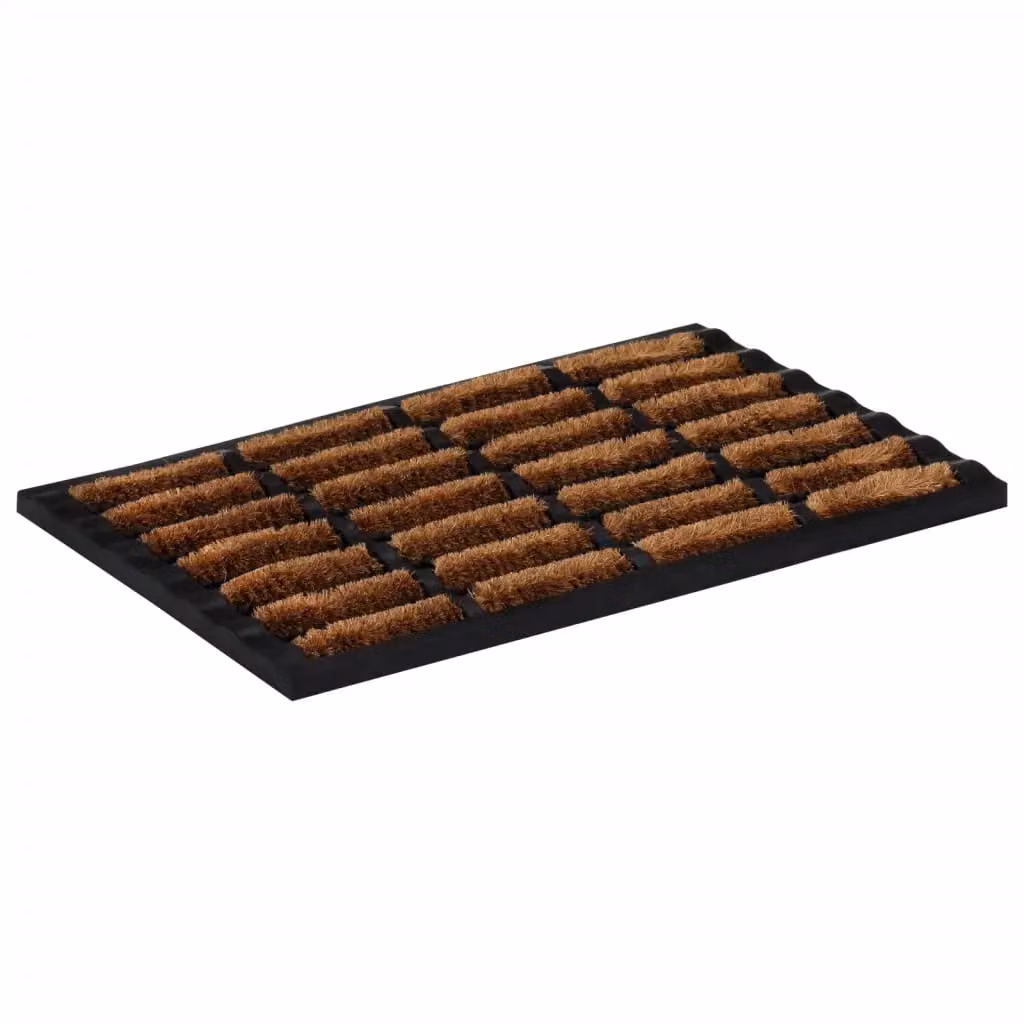 Berkfield Home Rectangular Striped Door Mat in Brown, Rubber and Coir, W: 60 cm, D: 40 cm – 2
