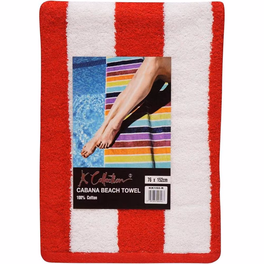 K Collection Striped Cotton Beach Towel Pack of 2 in Red, W: 152 cm, H: 76 cm – 3