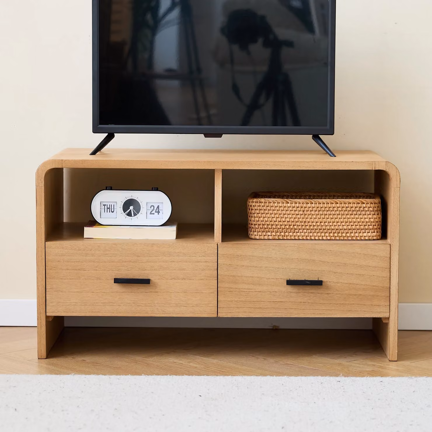 Nordlys Scandinavian Solid Wood TV Stand with 2 Drawers in Brown – 4