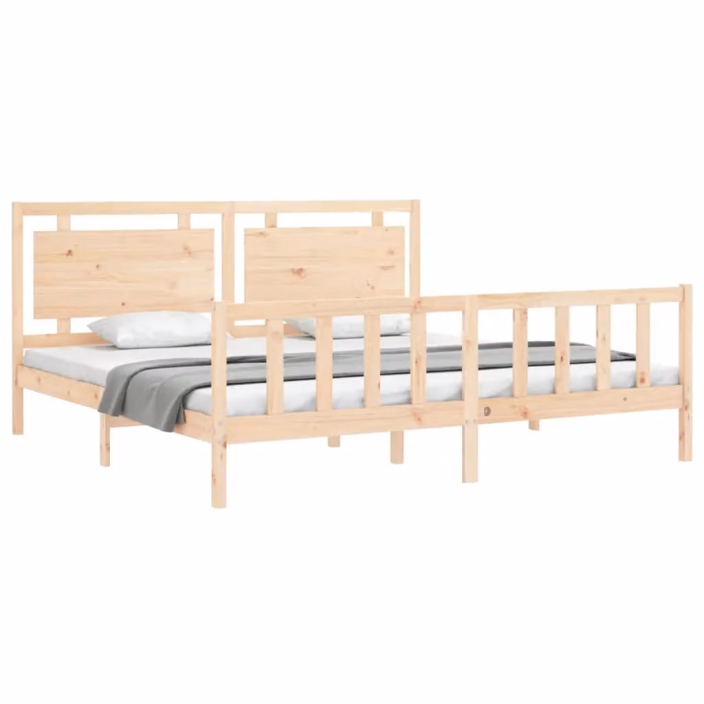 Berkfield Home Solid Pine Bed Frame with Headboard in Brown, 200 x 200 cm – 2