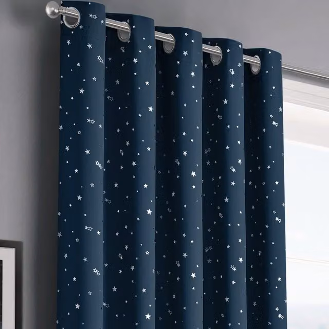 Velosso Stars Thermal Blackout Eyelet Curtains in Navy Blue, Width: 168 cm, Drop: 229 cm