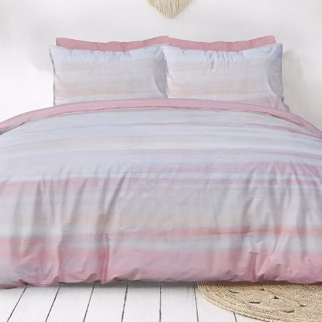 Smart Living Reversible Ribbed Velvet Duvet Cover and Pillowcases, Pink, W: 180 cm, L: 200 cm