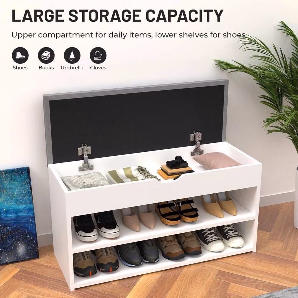 EONLION 3 Tier Wooden Shoe Rack Storage Organiser in White, Width: 100 cm – 3