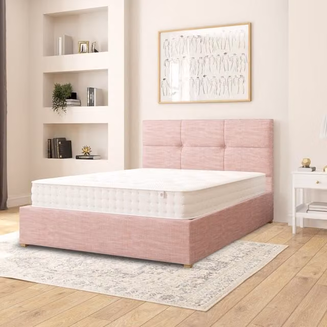 Aspire Caine Upholstered Cotton Ottoman Storage Bed in Pink, 140 x 200 cm